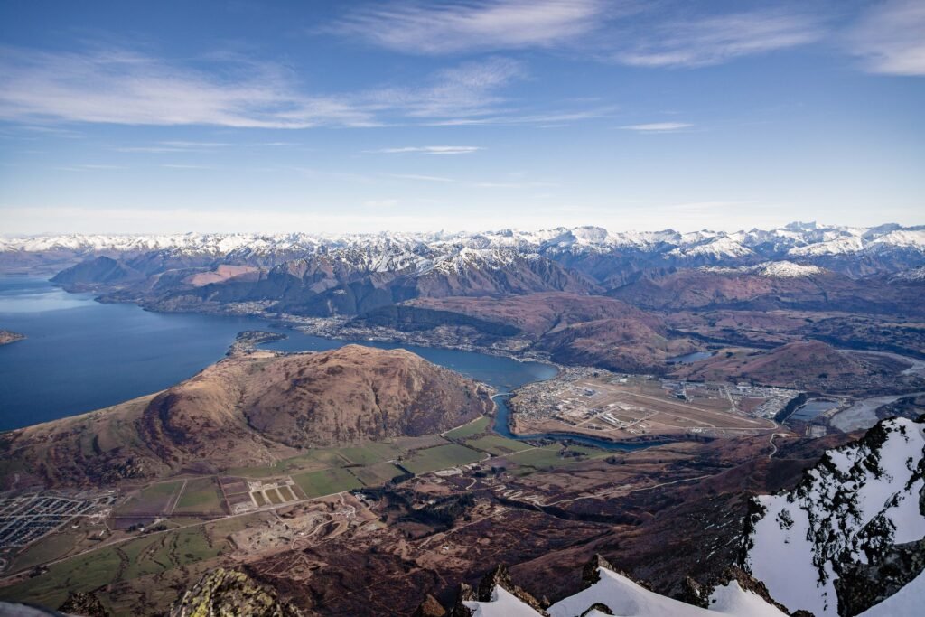 Picture of scenic Queenstown landscape in the winter, taken from Remarkables mountaintop.